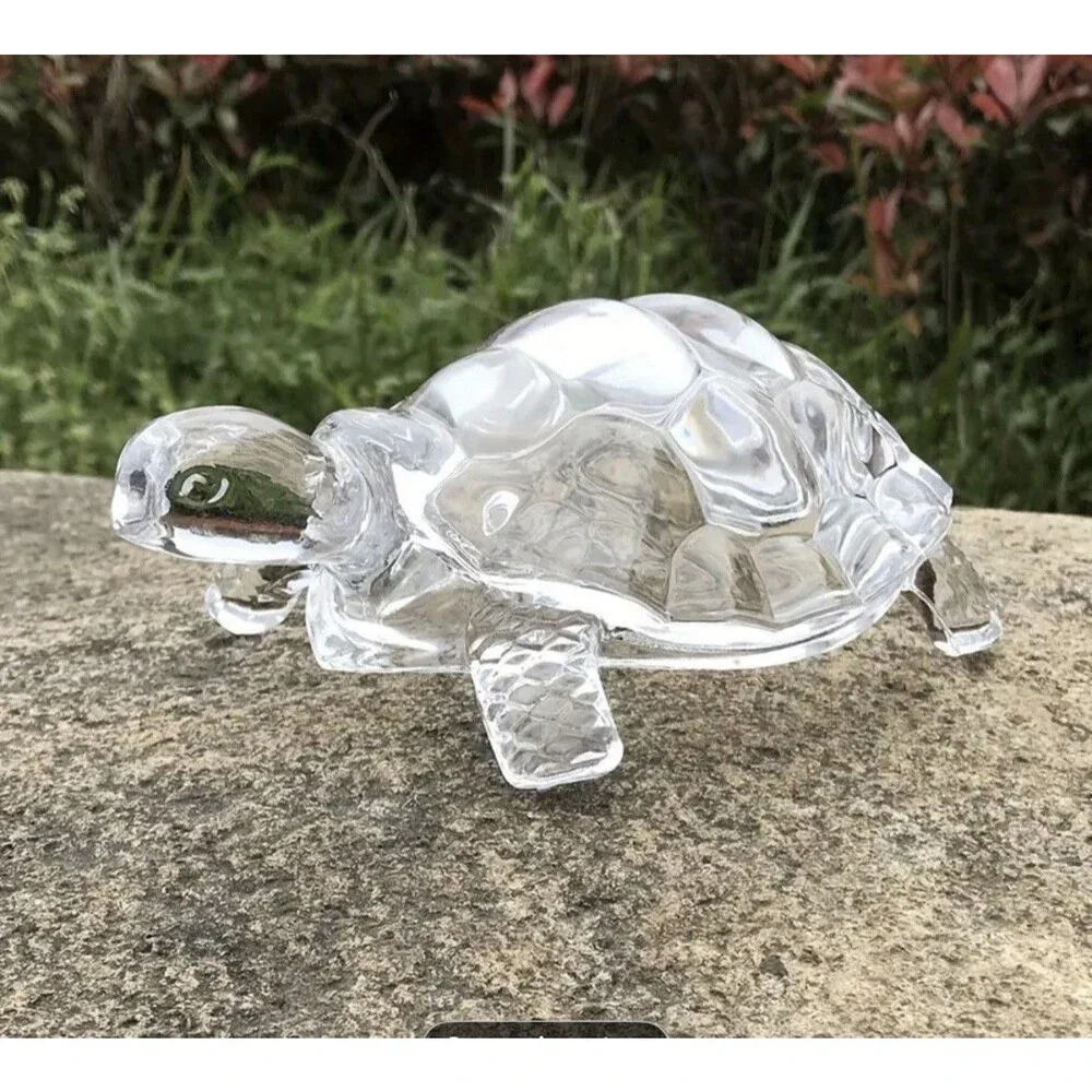 Clear Crystal Glass Land Tortoise Turtle Paperweight Figurine 7